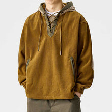 Load image into Gallery viewer, Retro Corduroy Color-blocked Hoodie Sweatshirt