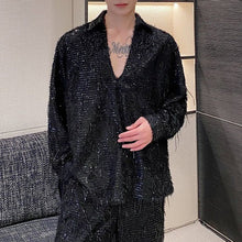 Load image into Gallery viewer, Sequined Fringed V-neck Shirt and Pants Suit