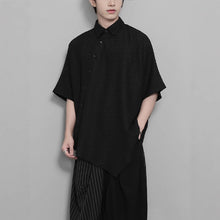 Load image into Gallery viewer, Dark Jacquard Retro Irregular Hem Short-sleeved Shirt