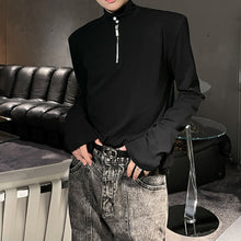 Load image into Gallery viewer, Retro Shoulder Pad Pearl Zipper Decoration Half Turtleneck T-shirts