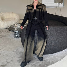 Load image into Gallery viewer, Distressed Raw Edge Gradient Washed Denim Jacket Wide Leg Pants Two Piece Set