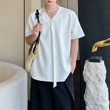 Load image into Gallery viewer, Ribbon V-neck Shoulder Pad T-shirt