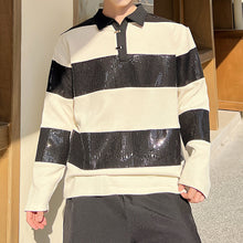 Load image into Gallery viewer, Sequin-paneled Color-block Lapel Top