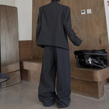 Load image into Gallery viewer, Pinstripe Ribbon Tape Accent Oversized Blazer Wide-leg Trousers Two-piece Set
