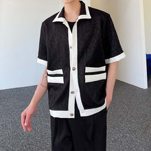 Load image into Gallery viewer, Jacquard Contrast Lapel Collar Short Sleeve Shirt

