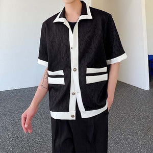 Jacquard Contrast Lapel Collar Short Sleeve Shirt