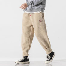 Load image into Gallery viewer, Retro Thick Velvet Embroidered Drawstring Trousers