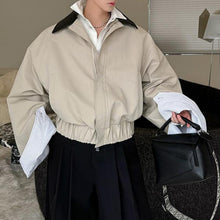 Load image into Gallery viewer, Leather Collar Contrast Plaid Oversized Turned-sleeve Cotton Jacket