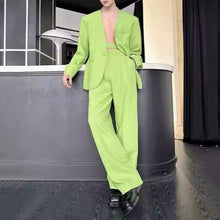 Load image into Gallery viewer, Collarless Casual Tie-up Suit Jacket and Slim-fit Trousers Two-piece Set