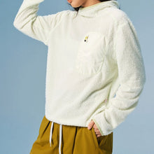 Load image into Gallery viewer, Fluffy Fleece Contrast Zipper Chest Pocket High Neck Hooded Pullover