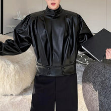 Load image into Gallery viewer, Stand Collar Pleated Short Leather Jacket