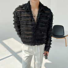 Load image into Gallery viewer, Tassel Striped Hollow Loose Shirt