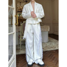 Load image into Gallery viewer, Lace Streamer Overlay Ribbon Belt Cropped Blazer Jacket