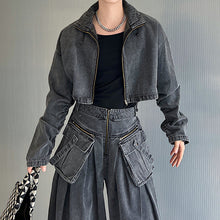 Load image into Gallery viewer, Loose Oversized Cropped Jacket Denim Set
