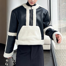 Load image into Gallery viewer, Winter PU Leather Contrast Stitching Short Jacket
