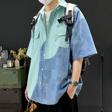Load image into Gallery viewer, Denim Patchwork Short-sleeved Casual Shirt