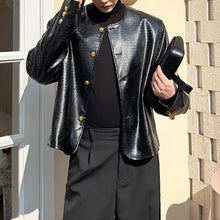 Load image into Gallery viewer, Round Neck PU Leather Cropped Jacket