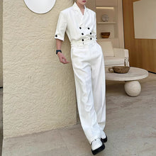 Load image into Gallery viewer, Double-breasted Three-quarter Sleeve Straight-leg Trousers Two-piece Suit