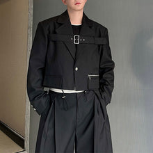 Load image into Gallery viewer, Deconstructed Lace-Up Cropped Blazer Contrast Leather Drawstring Wide-Leg Pants Two-Piece Set