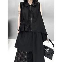 Load image into Gallery viewer, Women's Asymmetric Vest Shirt Mesh Patchwork Skirt Two-piece Set