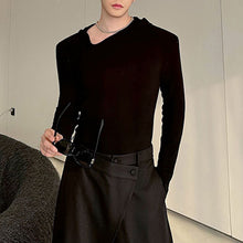 Load image into Gallery viewer, Slim Fit Irregular Slanted Neckline Hooded Shoulder Pad T-shirt