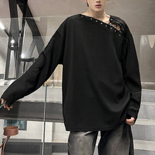 Load image into Gallery viewer, Asymmetrical Shoulder Straps Textured Long-Sleeve T-Shirt