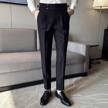 Load image into Gallery viewer, High-waist Side Button Straight Suit Trousers