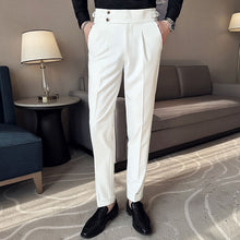 Load image into Gallery viewer, High-waist Side Button Straight Suit Trousers