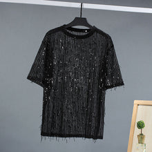 Load image into Gallery viewer, Sequined Fringed Short-sleeved T-shirt
