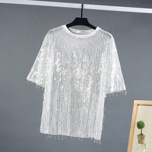 Load image into Gallery viewer, Sequined Fringed Short-sleeved T-shirt