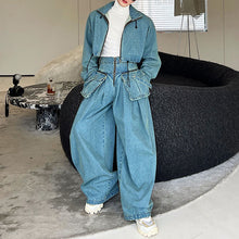 Load image into Gallery viewer, Loose Oversized Cropped Jacket Denim Set