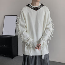 Load image into Gallery viewer, Solid Color Fringed Crew Neck Knitted Sweater