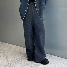 Load image into Gallery viewer, Shoulder-padded Raw-edge Denim Blazer Straight-leg Wide-leg Pants Two-piece Set