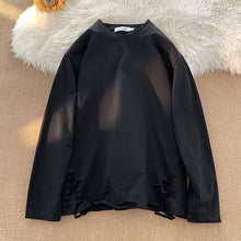 Load image into Gallery viewer, Ripped Solid Color Round Neck T-shirt