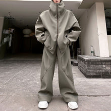 Load image into Gallery viewer, Hoodie Cardigan Sweatshirt Stitching Straight Wide-leg Trousers Two-piece Set