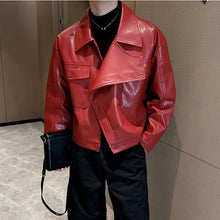 Load image into Gallery viewer, Cropped Slash-collar Leather Jacket