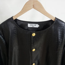 Load image into Gallery viewer, Round Neck PU Leather Cropped Jacket