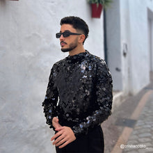 Load image into Gallery viewer, Sequin Party Stage Stand Collar Tight T-Shirt