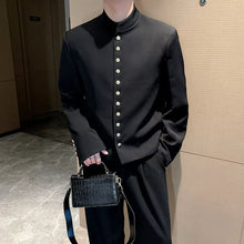 Load image into Gallery viewer, Gold Button Shoulder Pad Stand Collar Cropped Jacket