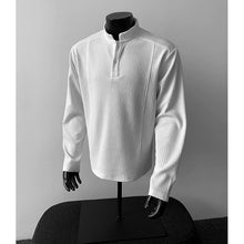 Load image into Gallery viewer, Ribbed Textured Band Collar Henley Shirt