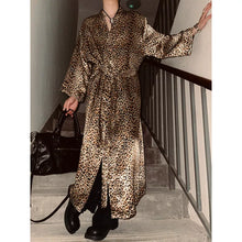 Load image into Gallery viewer, Leopard Satin Long Loose Pajamas