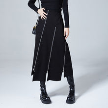 Load image into Gallery viewer, Black Irregular Zipper Slit Skirt
