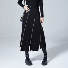 Load image into Gallery viewer, Black Irregular Zipper Slit Skirt