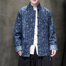 Load image into Gallery viewer, Retro Stand Collar Chinese Character Disc Button Denim Jacket