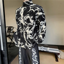 Load image into Gallery viewer, Retro Half Turtleneck Ink Print Casual Shirt