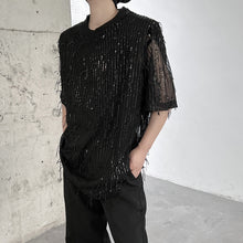 Load image into Gallery viewer, Sequined Fringed Short-sleeved T-shirt