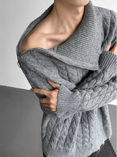 Load image into Gallery viewer, Off-shoulder Zip-up Turtleneck Cable Knit Sweater