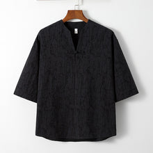 Load image into Gallery viewer, Cotton Linen Buckle Tang Suit Short-sleeved T-shirt