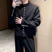 Load image into Gallery viewer, Gold Button Shoulder Pad Stand Collar Cropped Jacket