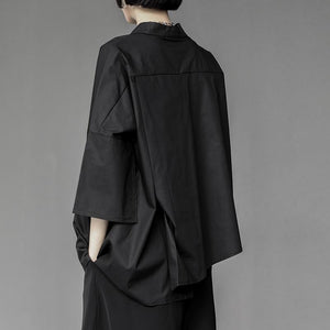 Black Asymmetric Half Sleeve Shirt